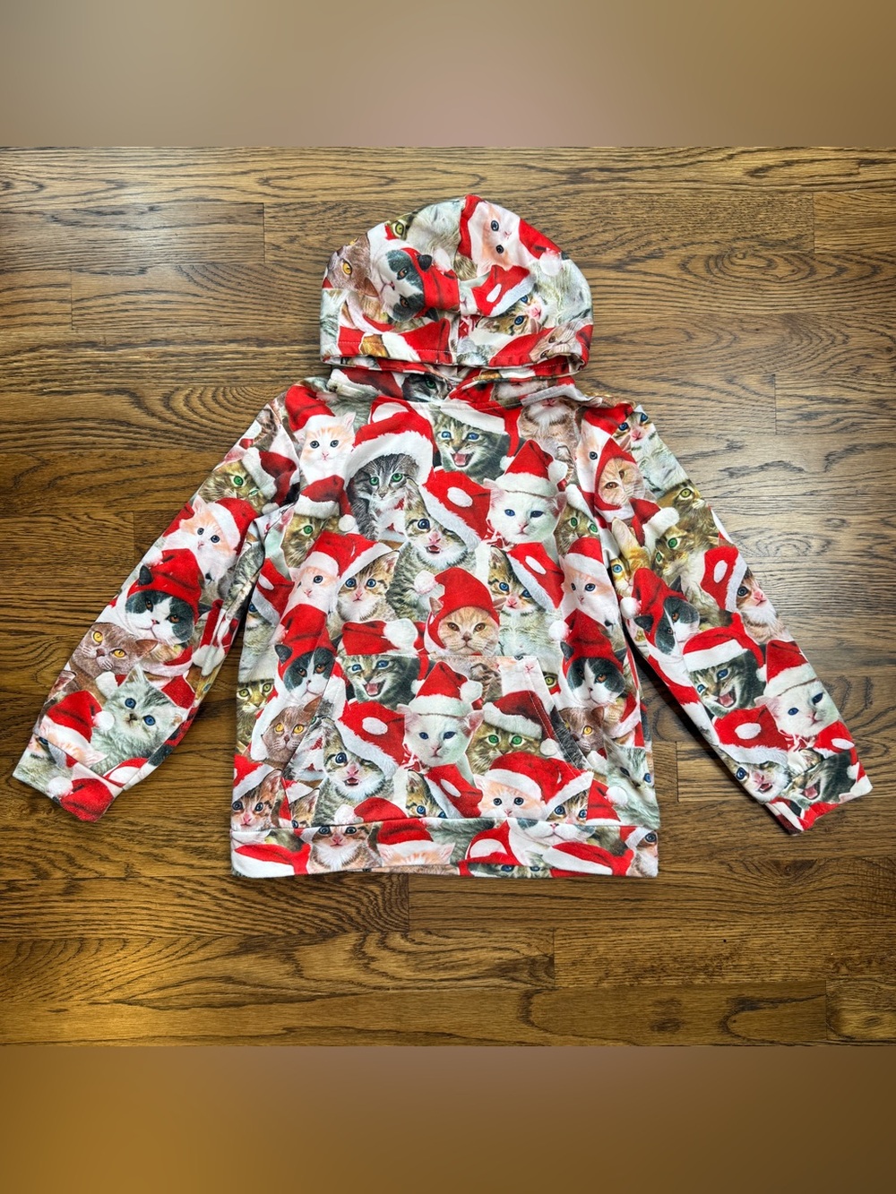 Funnycokid Kids Christmas Holiday Cat Hoodie Red & White YXS 5-7